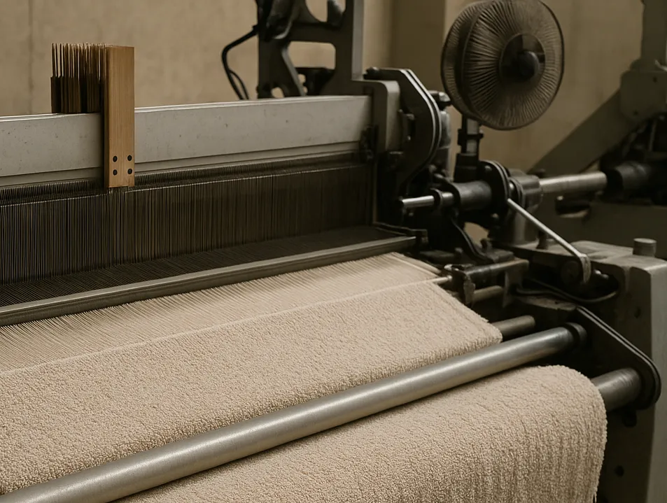 Controlled terry weaving production for hotel textiles