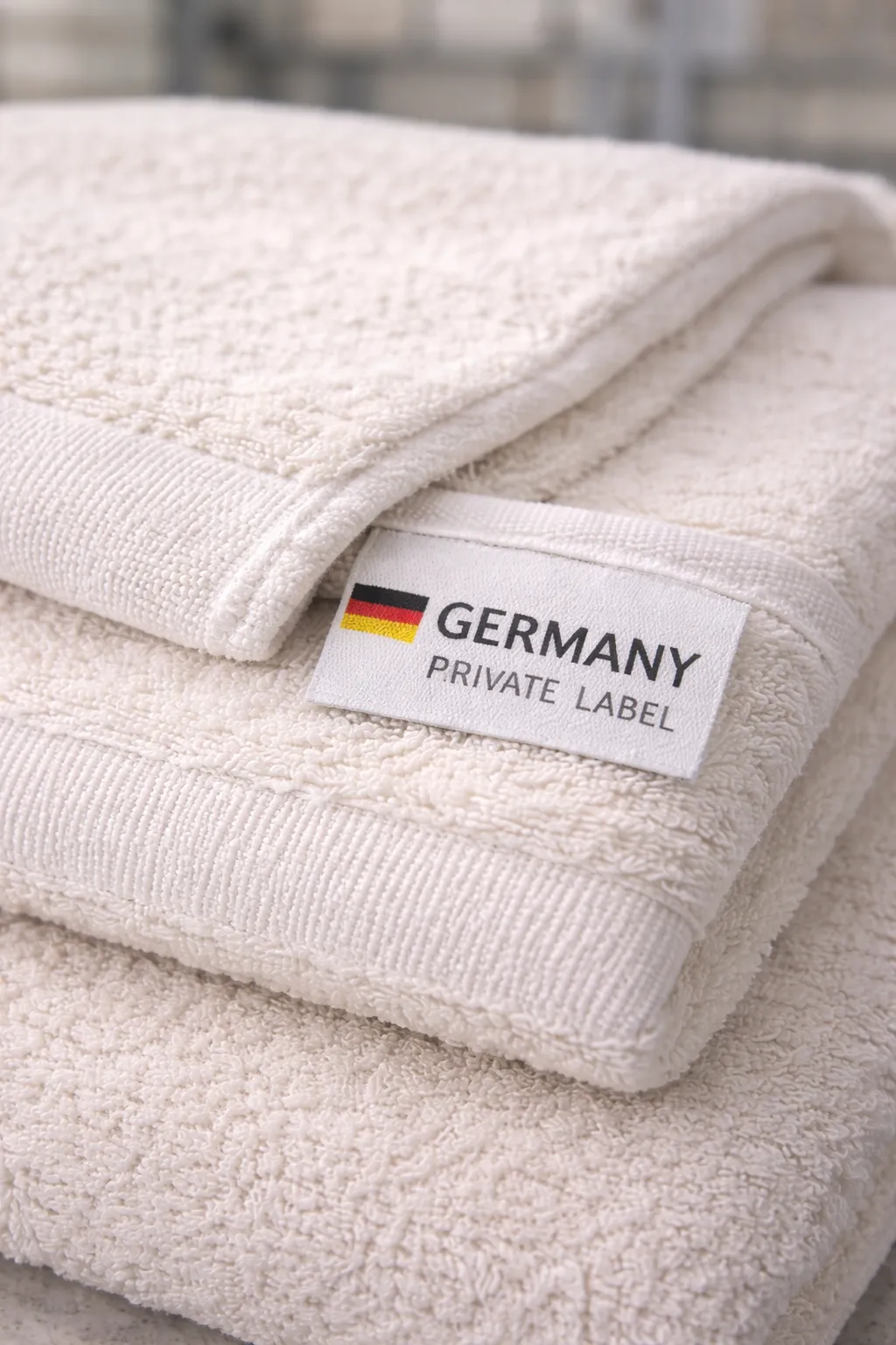 Private Label Handtücher Hersteller für Deutschland Private Label Folded Towel Woven Label Germany