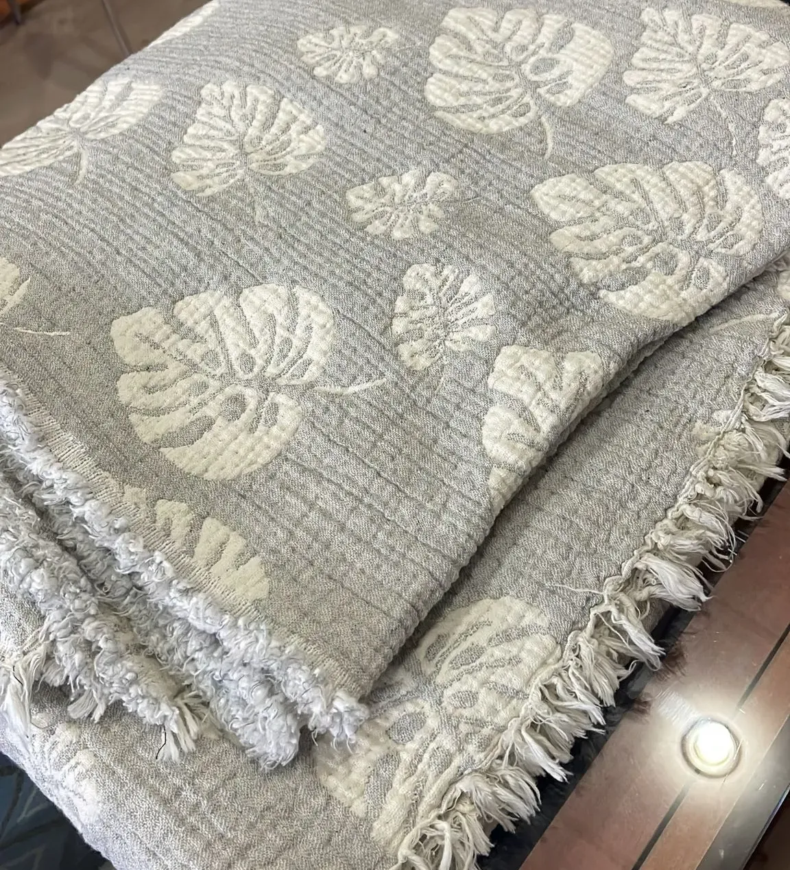 Private Label Bedspreads & Coverlets Close-up jacquard bedspread texture and fringe finish