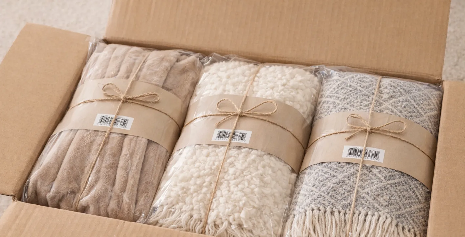Export-ready throw blanket packaging for wholesale orders