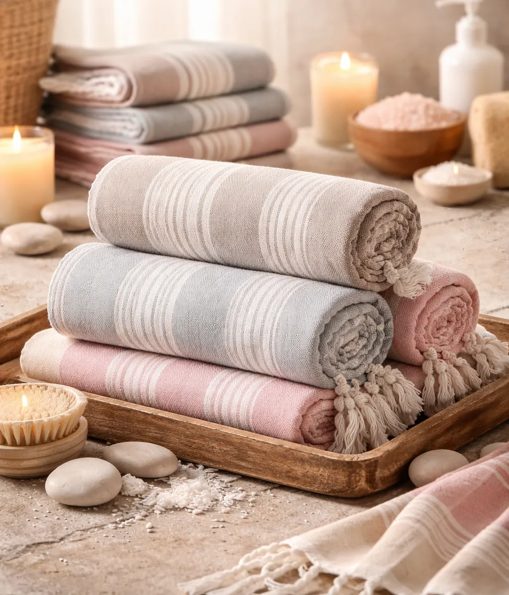 Private label peshtemal with embroidery branding detail