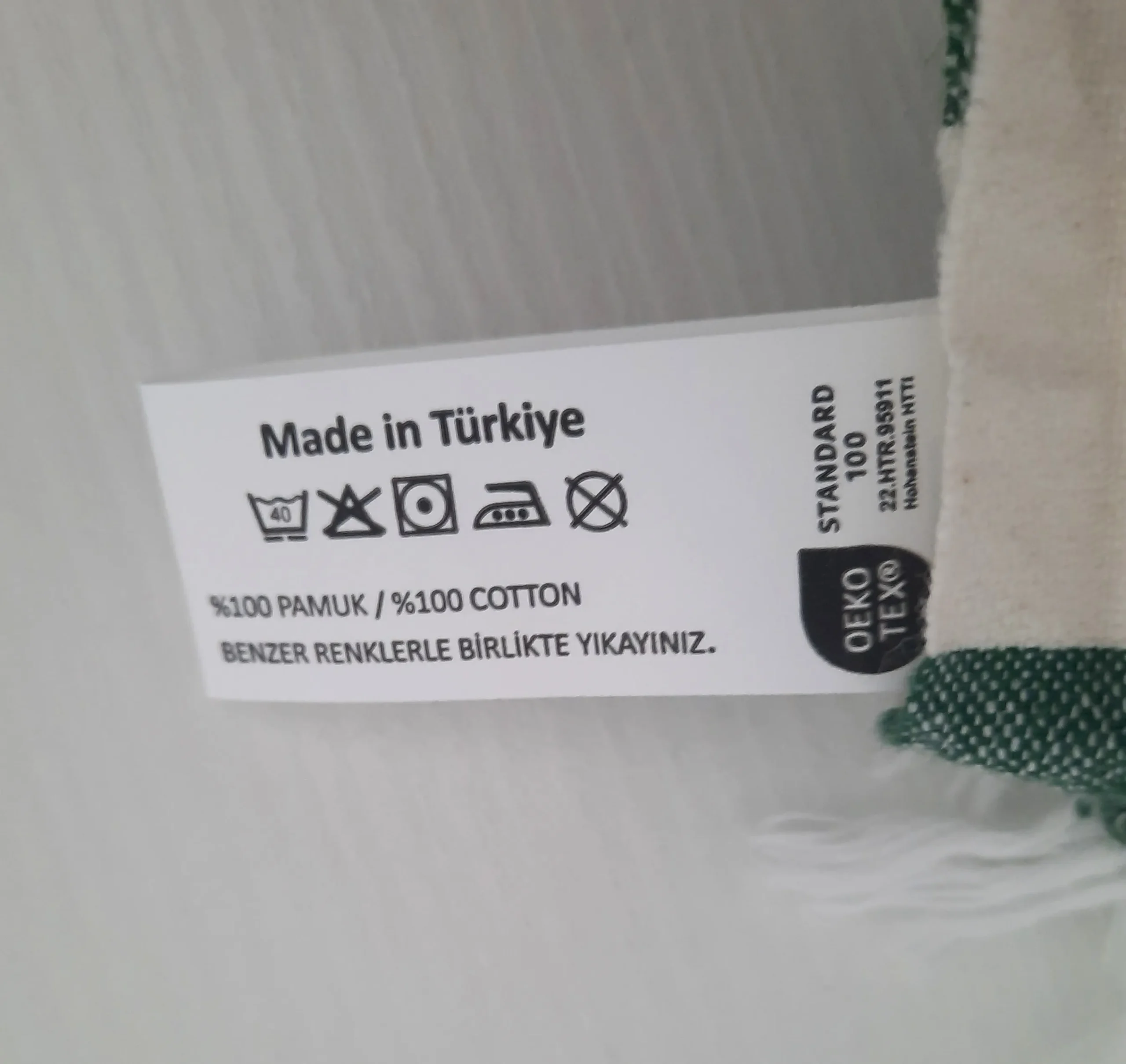 OEKO-TEX private label care label used on Turkish textile production