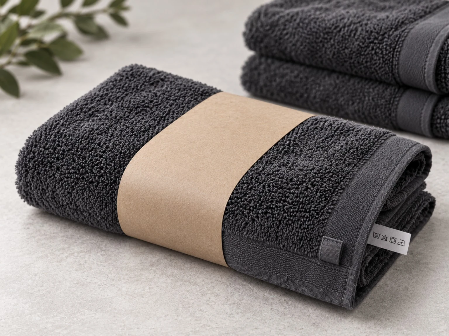 Gym & Sports Towel Manufacturer in Turkey Charcoal terry towel with private-label packaging details